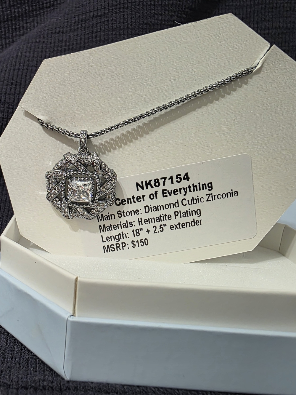 Center of Everything Hematite Plated Cubic Zirconia Pendant Necklace
